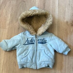 Place Light Blue Jacket with Faux Fur Hood